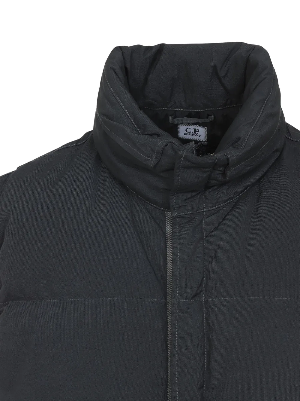C.p. Company Black Vest With Mock Drawstring Neck And Logo Plaque On The Front In Gray