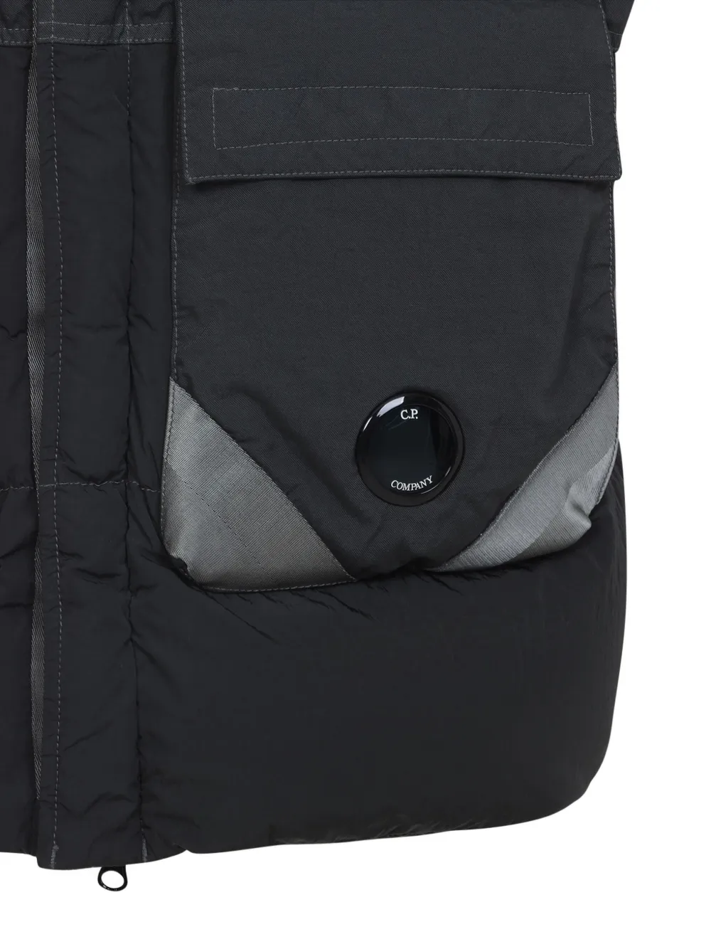 C.p. Company Black Vest With Mock Drawstring Neck And Logo Plaque On The Front In Gray