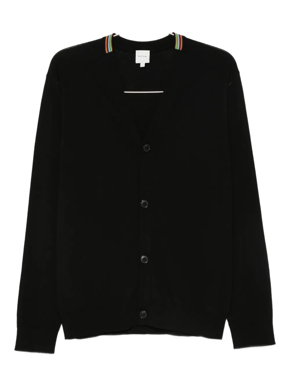 Paul Smith Rainbow-striped Merino Wool Cardigan In Black