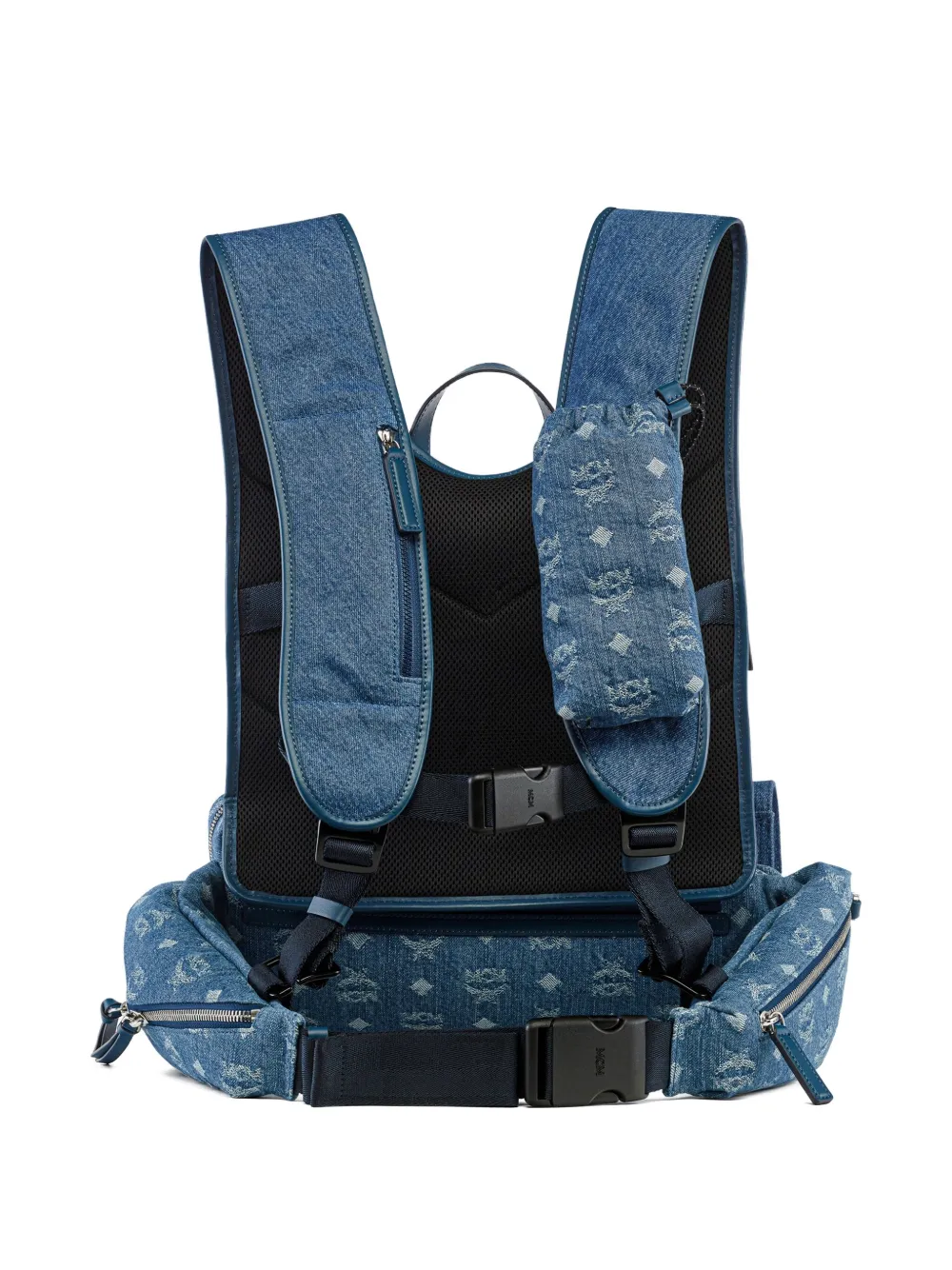 MCM large Aren monogram-jacquard denim multi-backpack Blauw