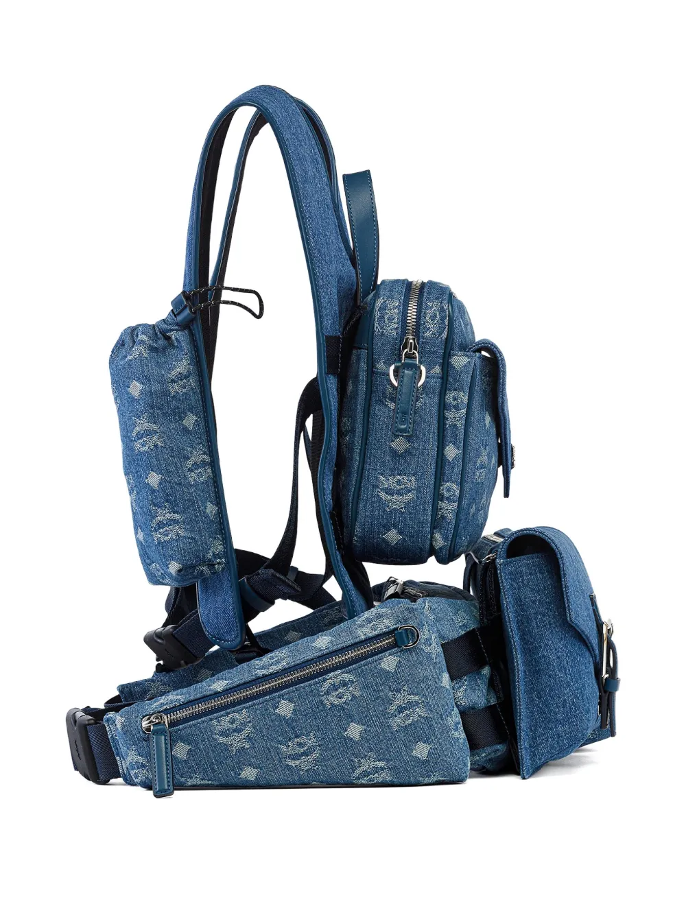 MCM large Aren monogram-jacquard denim multi-backpack Blauw