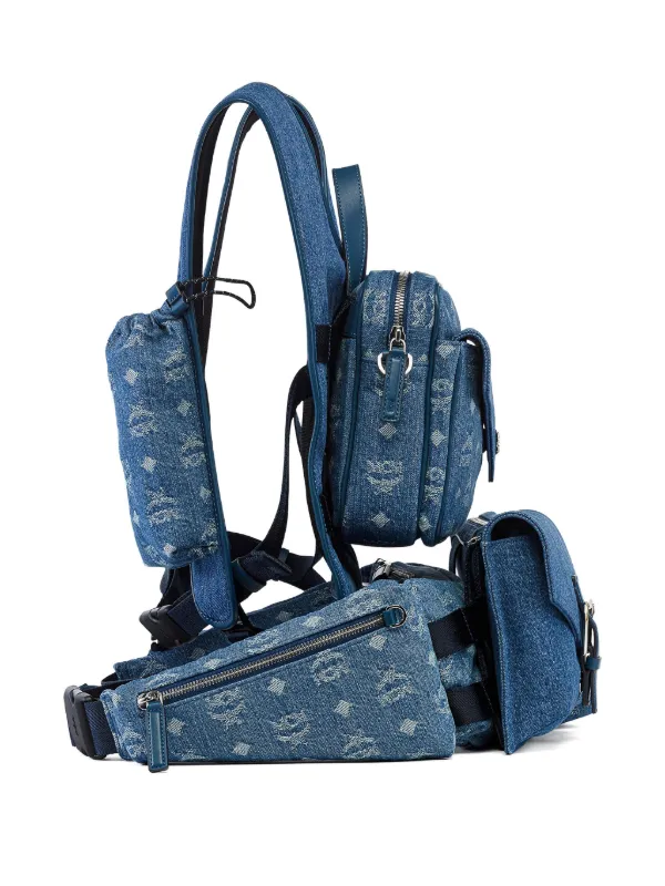 MCM リュック MCM Large Aren monogram-jacquard Denim multi-backpack | Blue