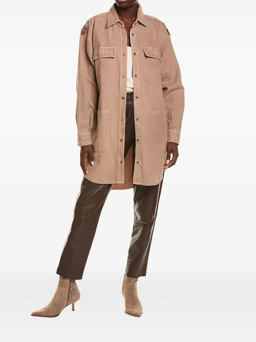 Brunello Cucinelli Button-fastening Cotton-linen Blend Shirt Jacket In Brown