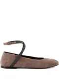 Brunello Cucinelli crossover strap suede flat pumps - Brown