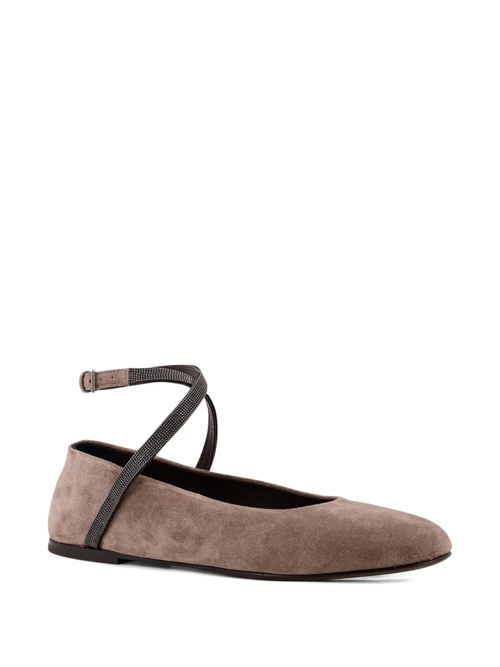 Brunello Cucinelli crossover strap suede flat pumps Brown