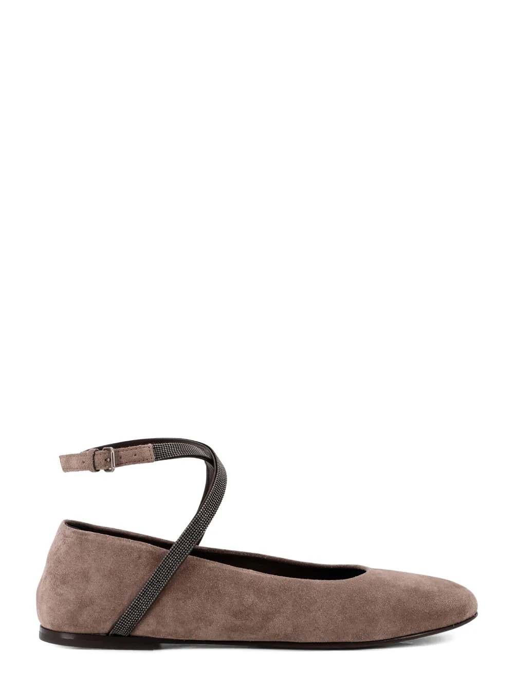 Brunello Cucinelli Suede Ballerinas With Monili Detail In Neutral