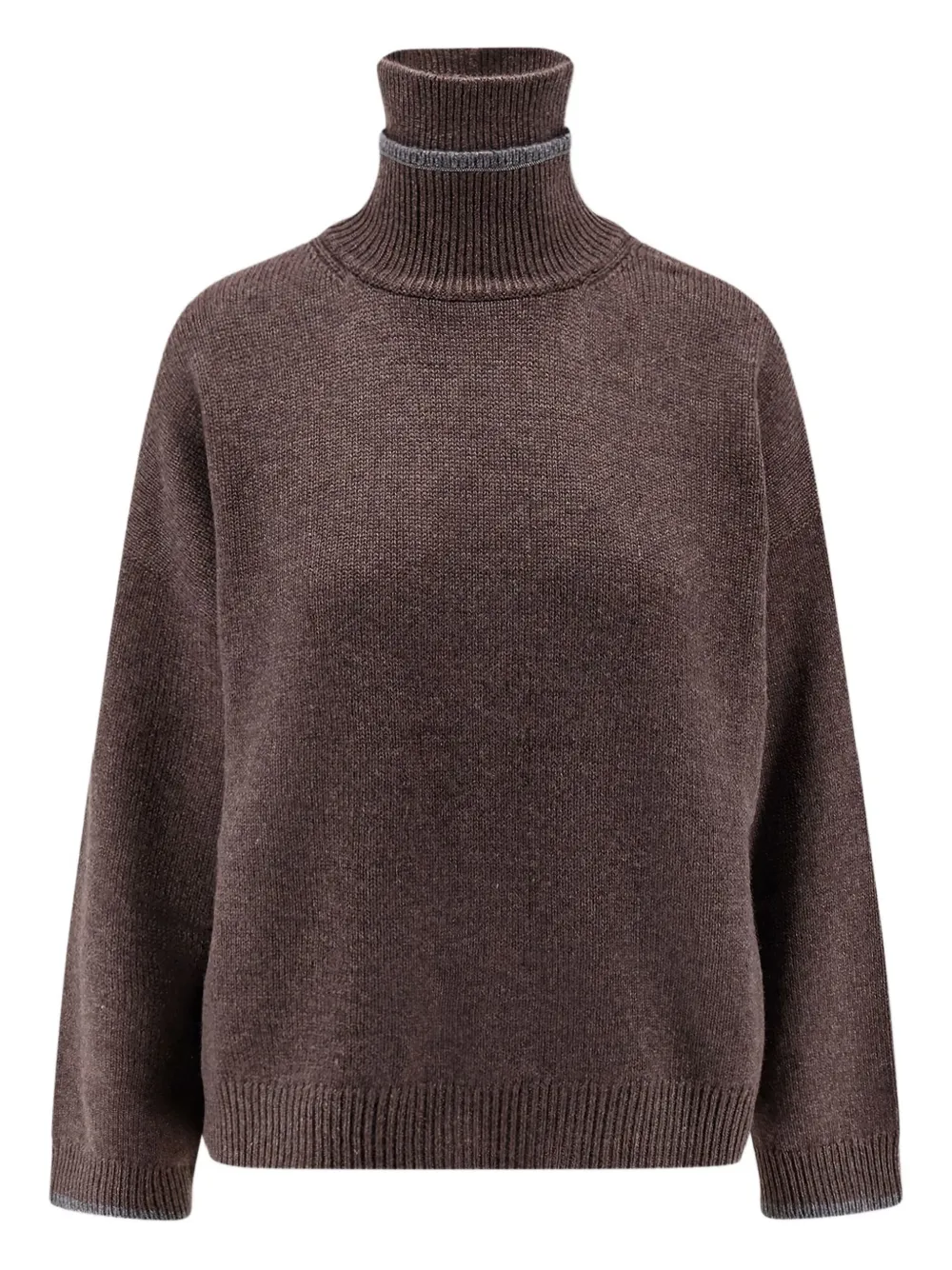 Brunello Cucinelli Roll-neck Embellished Sweater In Brown