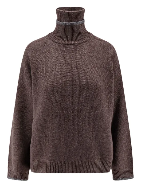 Brunello Cucinelli Roll-neck Embellished Sweater in Brown