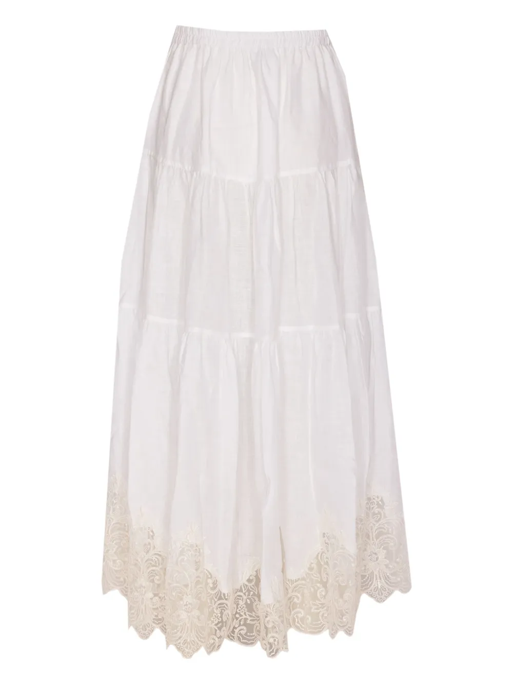 elastic-waist lace-trimmed skirt