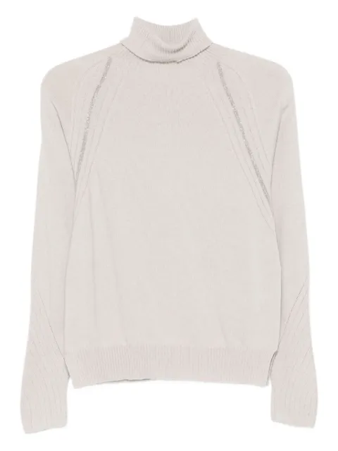 D.Exterior roll-neck embellished sweater