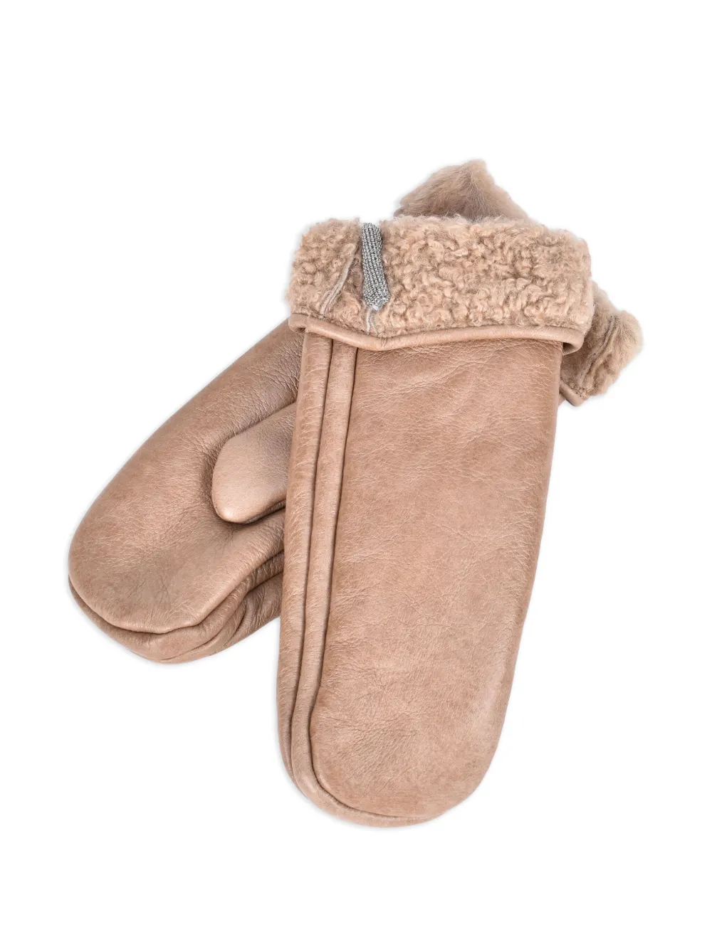 Brunello Cucinelli Leather Fur-trimmed Gloves In Neutral