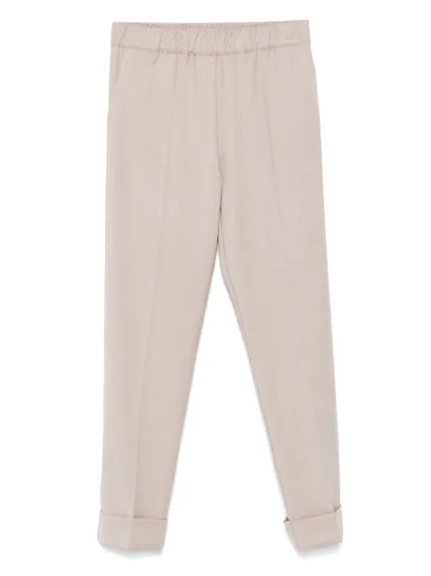 D.Exterior elastic-waistband cuffed trousers