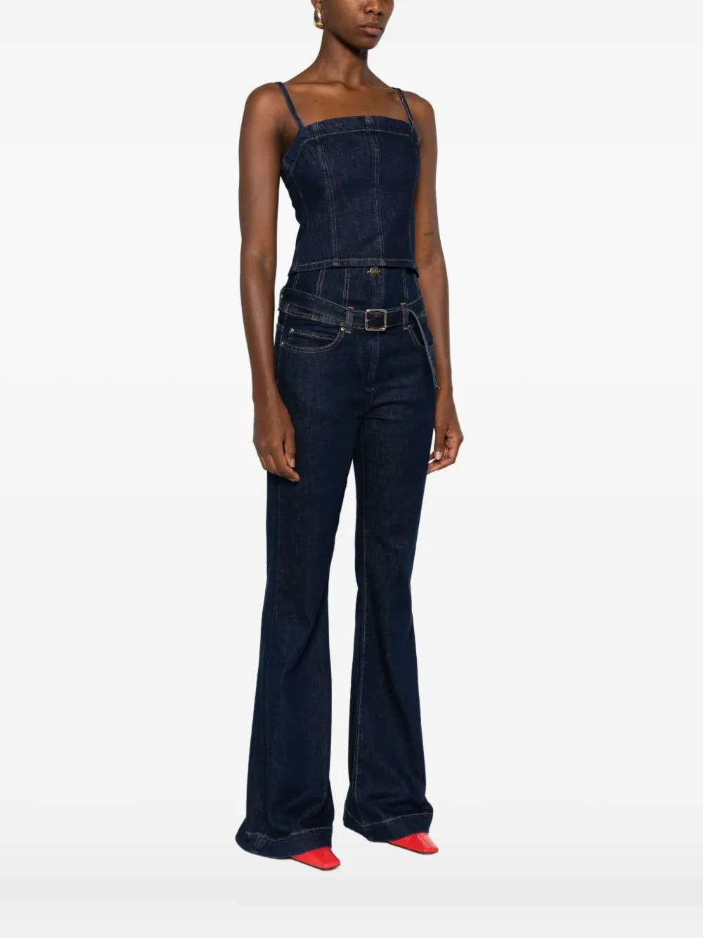 Pinko Spaghetti-strap Denim Tank-top In Blue