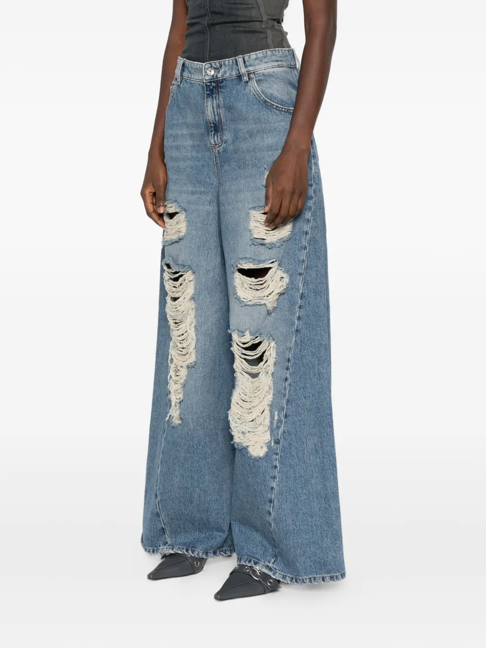 Blumarine Gerafelde jeans Blauw
