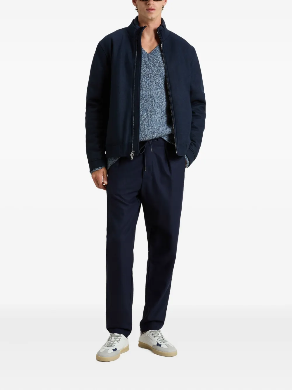 Woolrich Knitted Wool Bomber Jacket In Blue