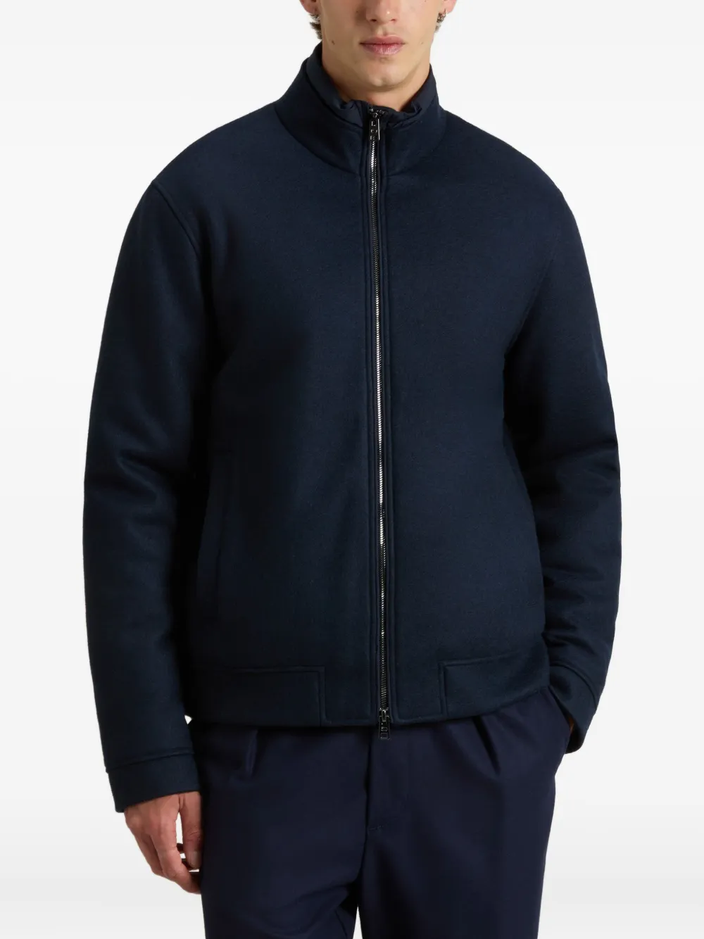 Woolrich Knitted Wool Bomber Jacket In Blue