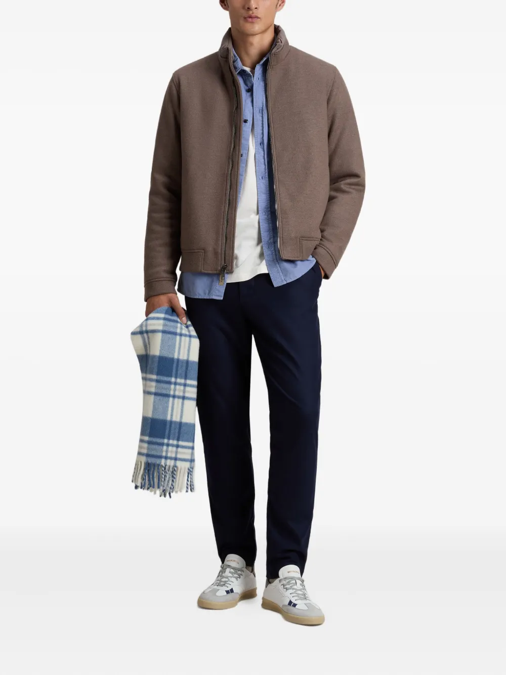 Woolrich Knitted Wool Bomber Jacket In Brown