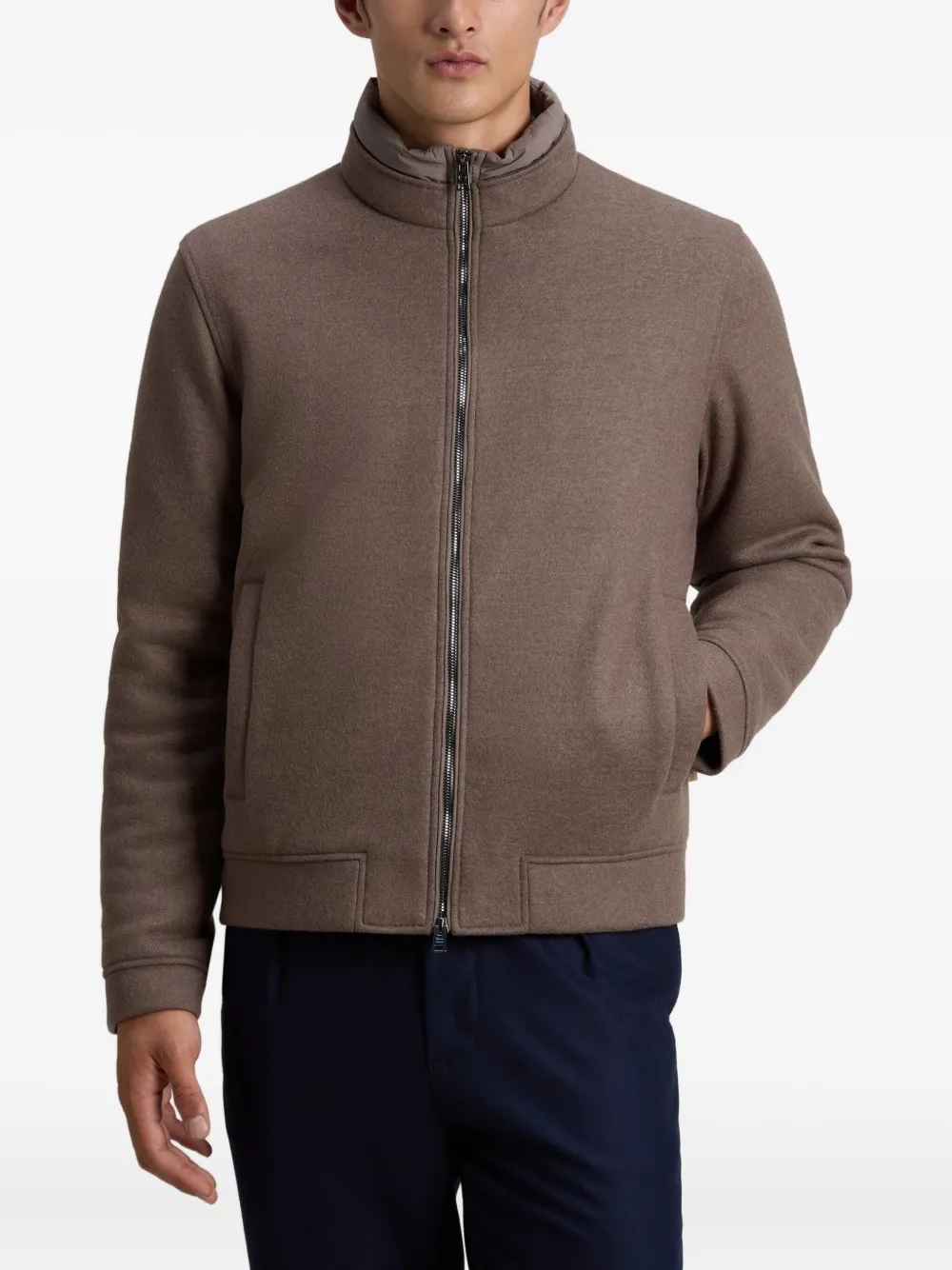 Woolrich Knitted Wool Bomber Jacket In Brown