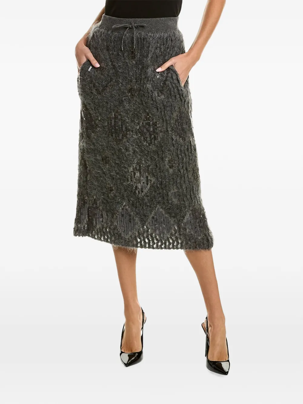 Brunello Cucinelli sequin-embellished midi skirt - Grigio