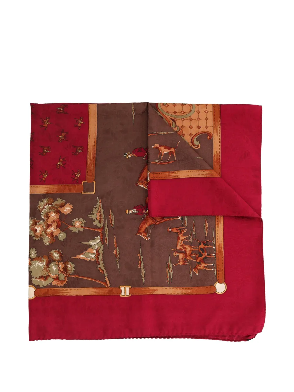 Vintage pre-owned equestrian-print silk scarf - レッド Vintage pre-owned equestrian-print silk scarf - レッド