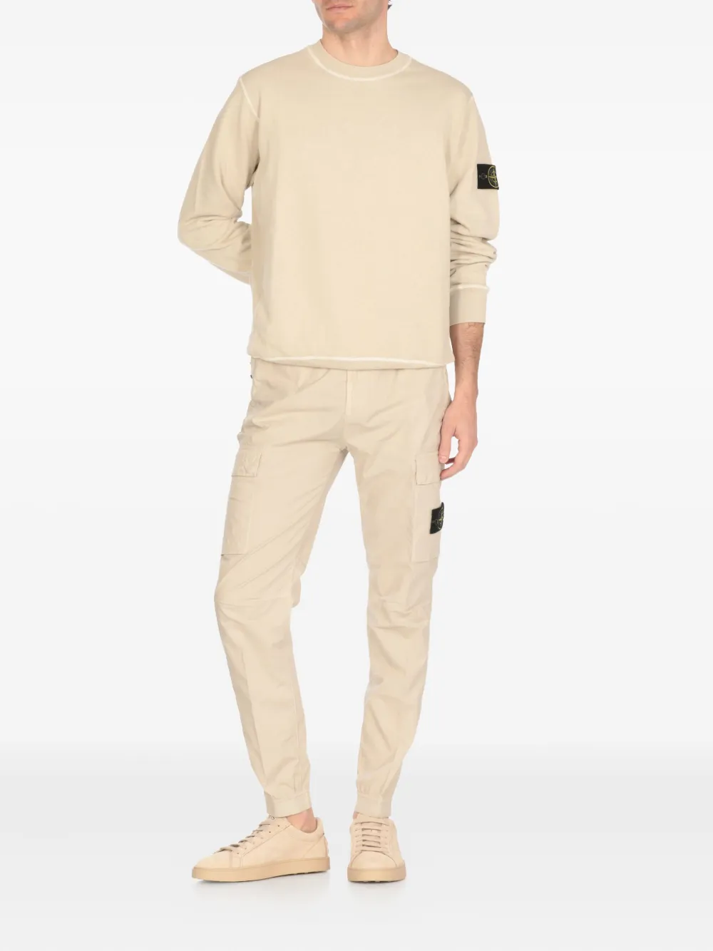 Stone Island logo-patch crew-neck sweatshirt Beige