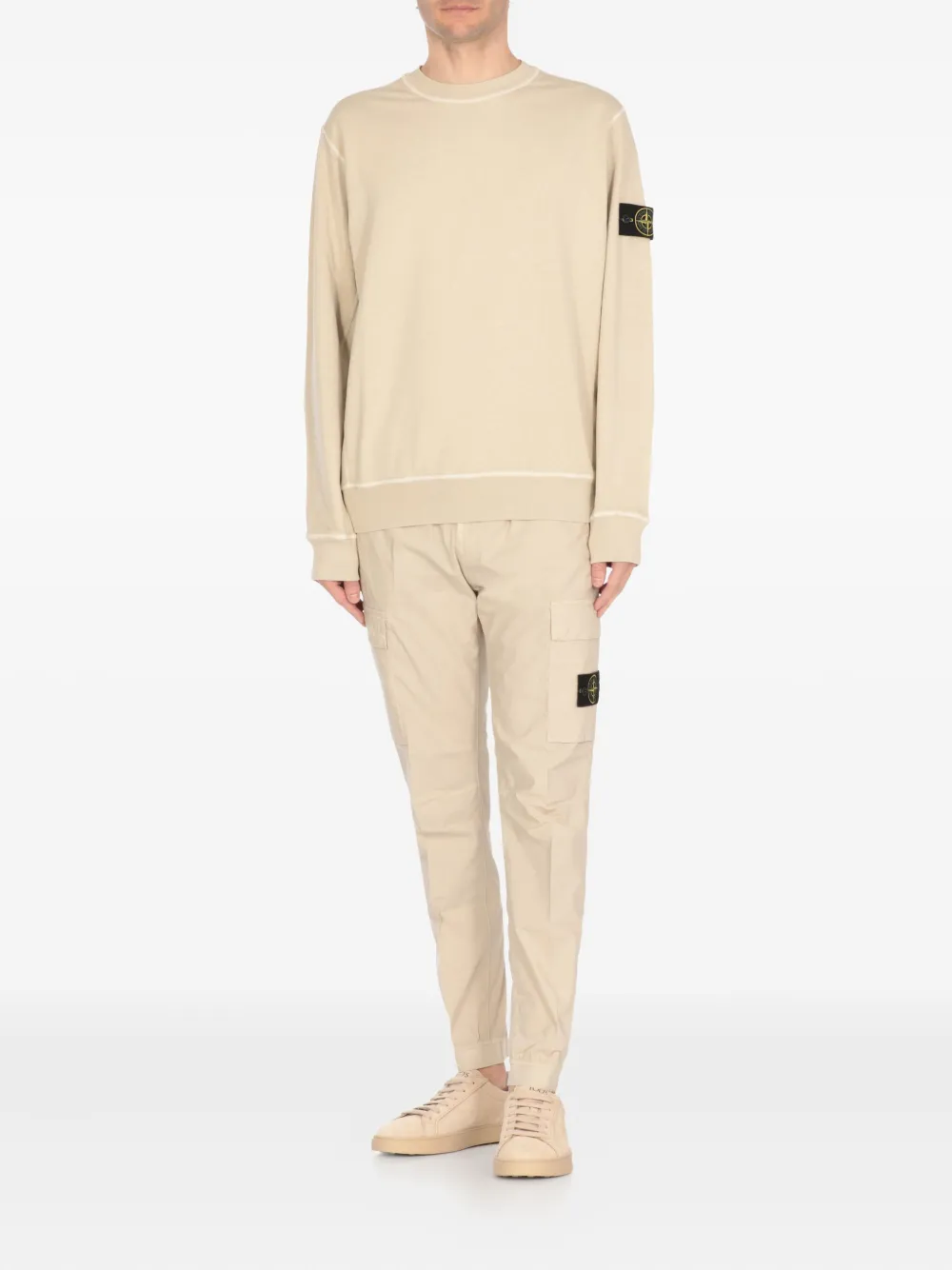 Stone Island logo-patch crew-neck sweatshirt Beige