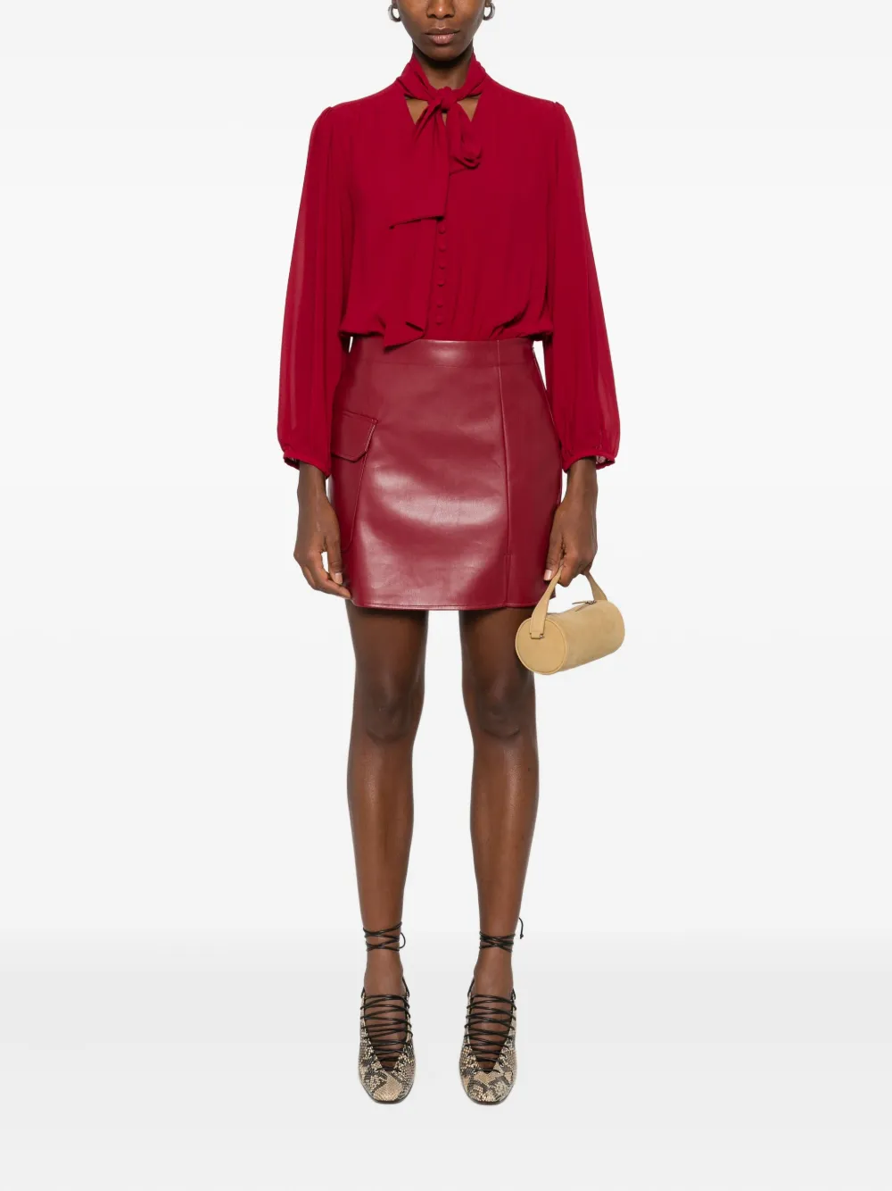 LIU JO tie-neck leather-panel mini dress - Rood