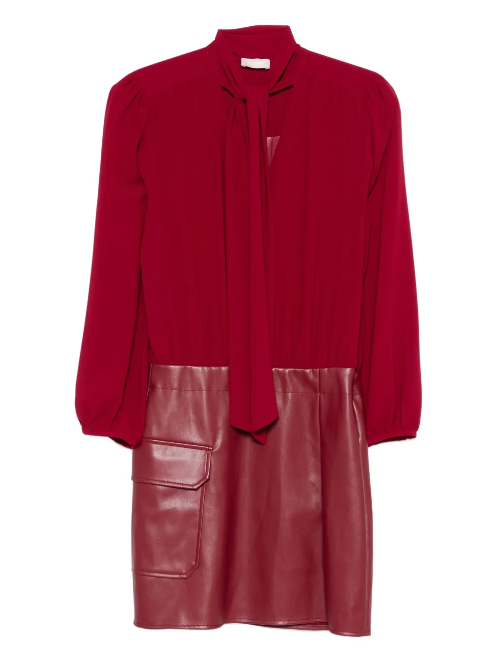 LIU JO Mini-jurk met gestrikte hals en leren vlak Rood