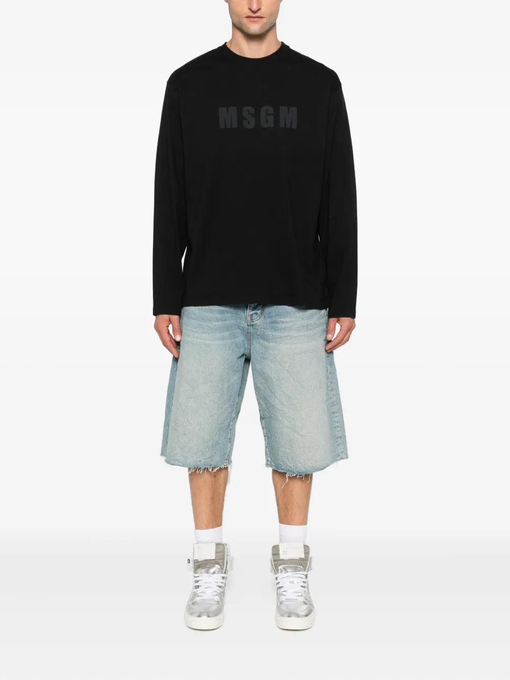 MSGM logo-print long-sleeve T-shirt Zwart