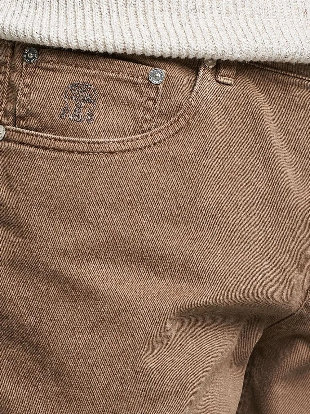 Brunello Cucinelli Straight broek van katoenblend met zakdetail Bruin