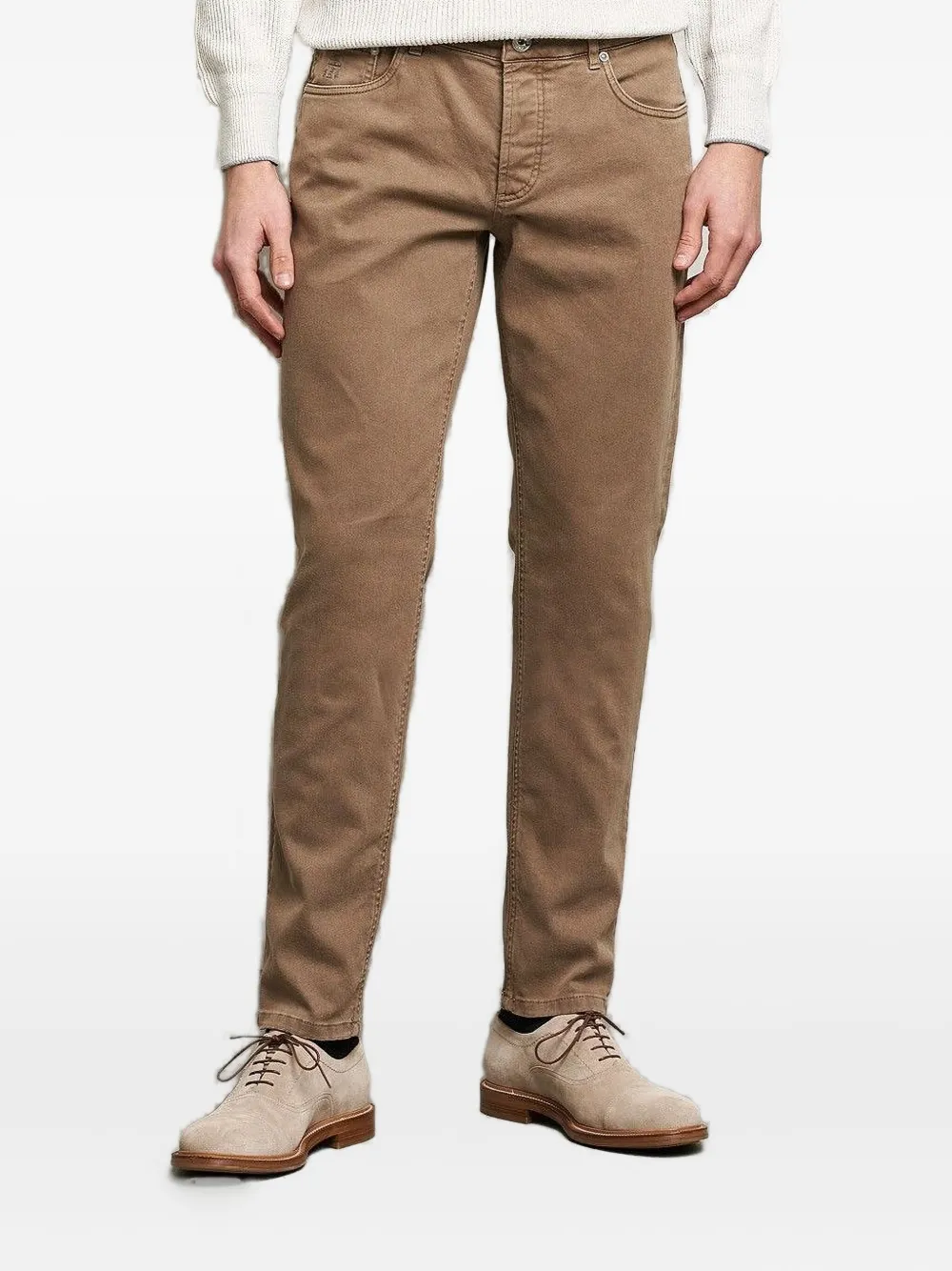Brunello Cucinelli Straight broek van katoenblend met zakdetail Bruin