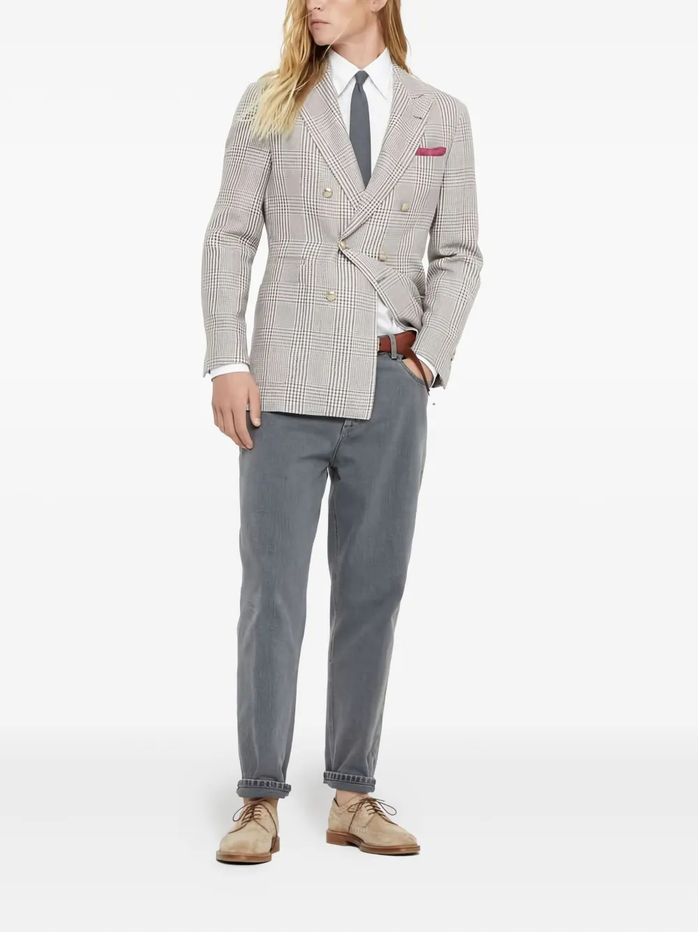 Brunello Cucinelli Katoenen straight jeans met logodetail - Grijs