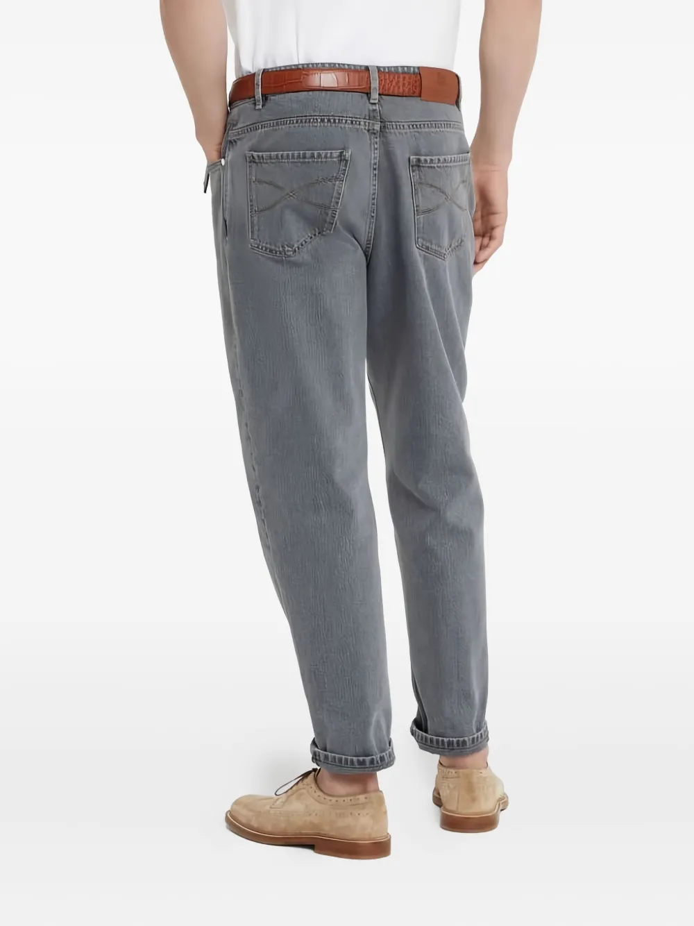 Brunello Cucinelli Katoenen straight jeans met logodetail Grijs