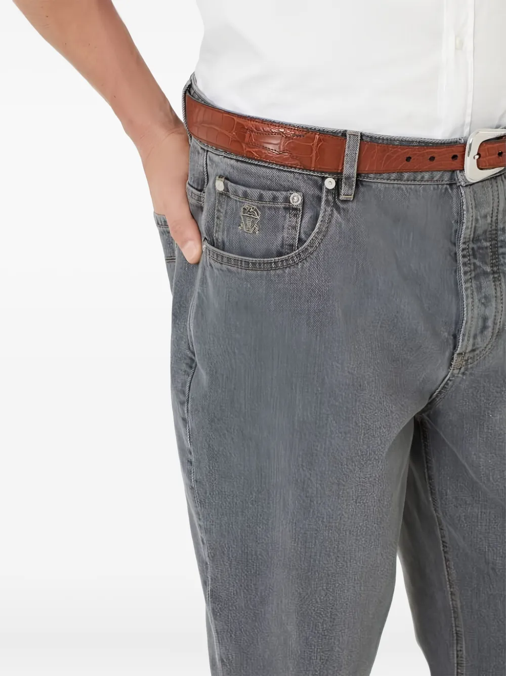 Brunello Cucinelli Katoenen straight jeans met logodetail Grijs