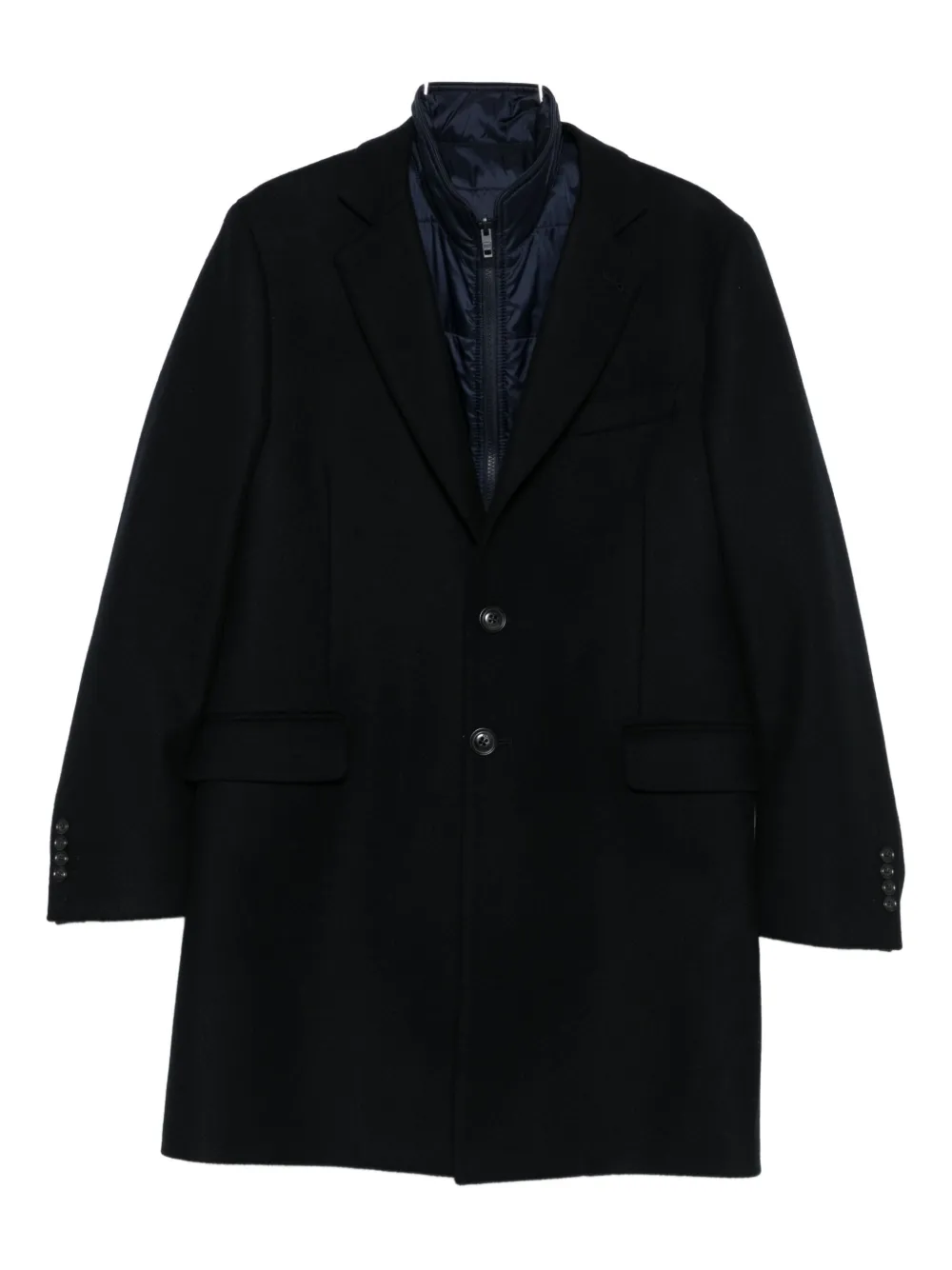 Fay Single-breasted Layered Coat In Blue