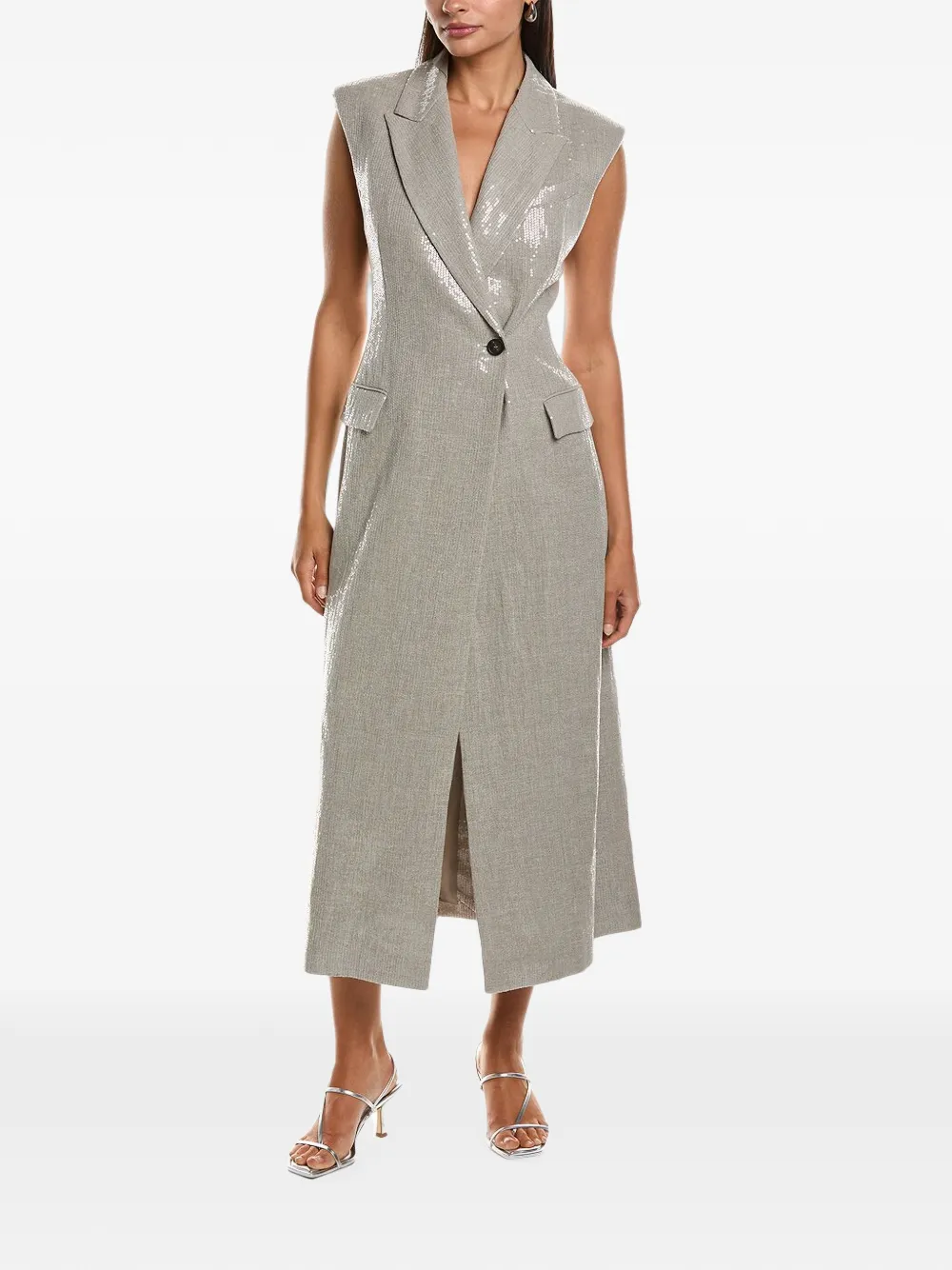 Brunello Cucinelli sequin-embellished sleeveless midi dress - Grigio