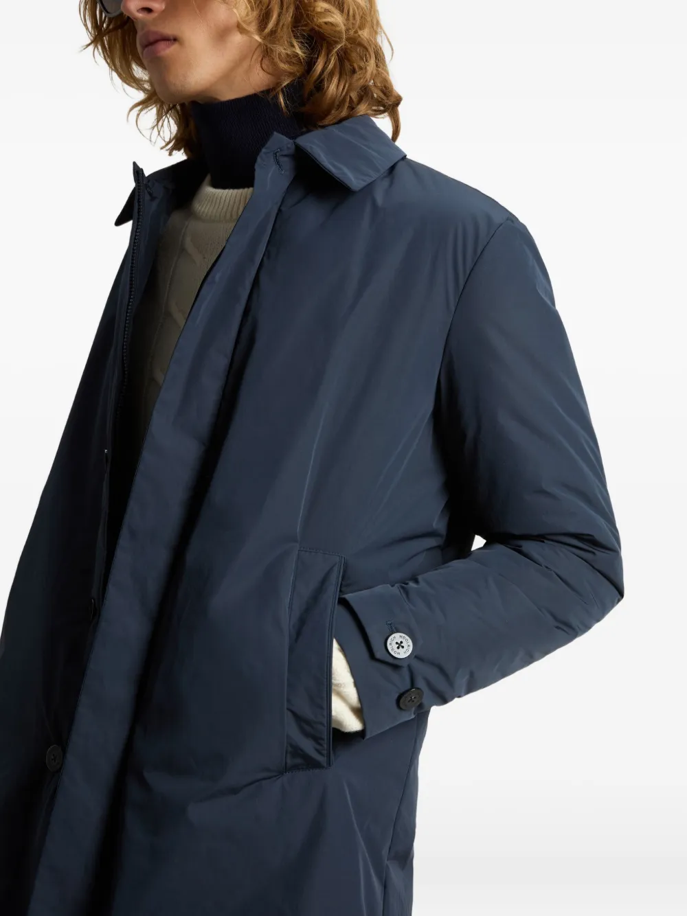 Woolrich Button-fastening Peached Coat In Blue