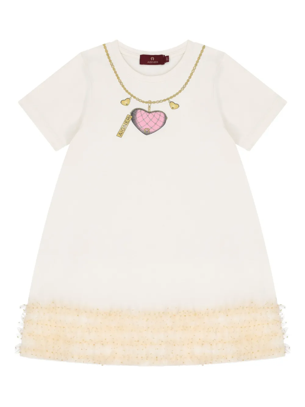 Aigner Kids heart-print ruffled dress Beige