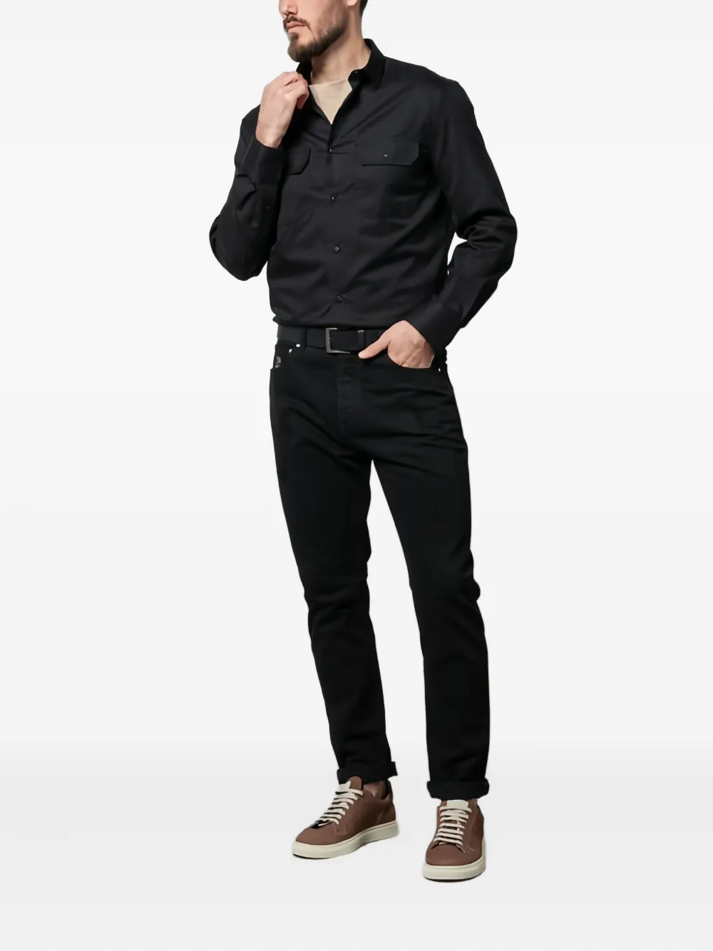 Brunello Cucinelli Gerafelde katoenen skinny broek - Zwart