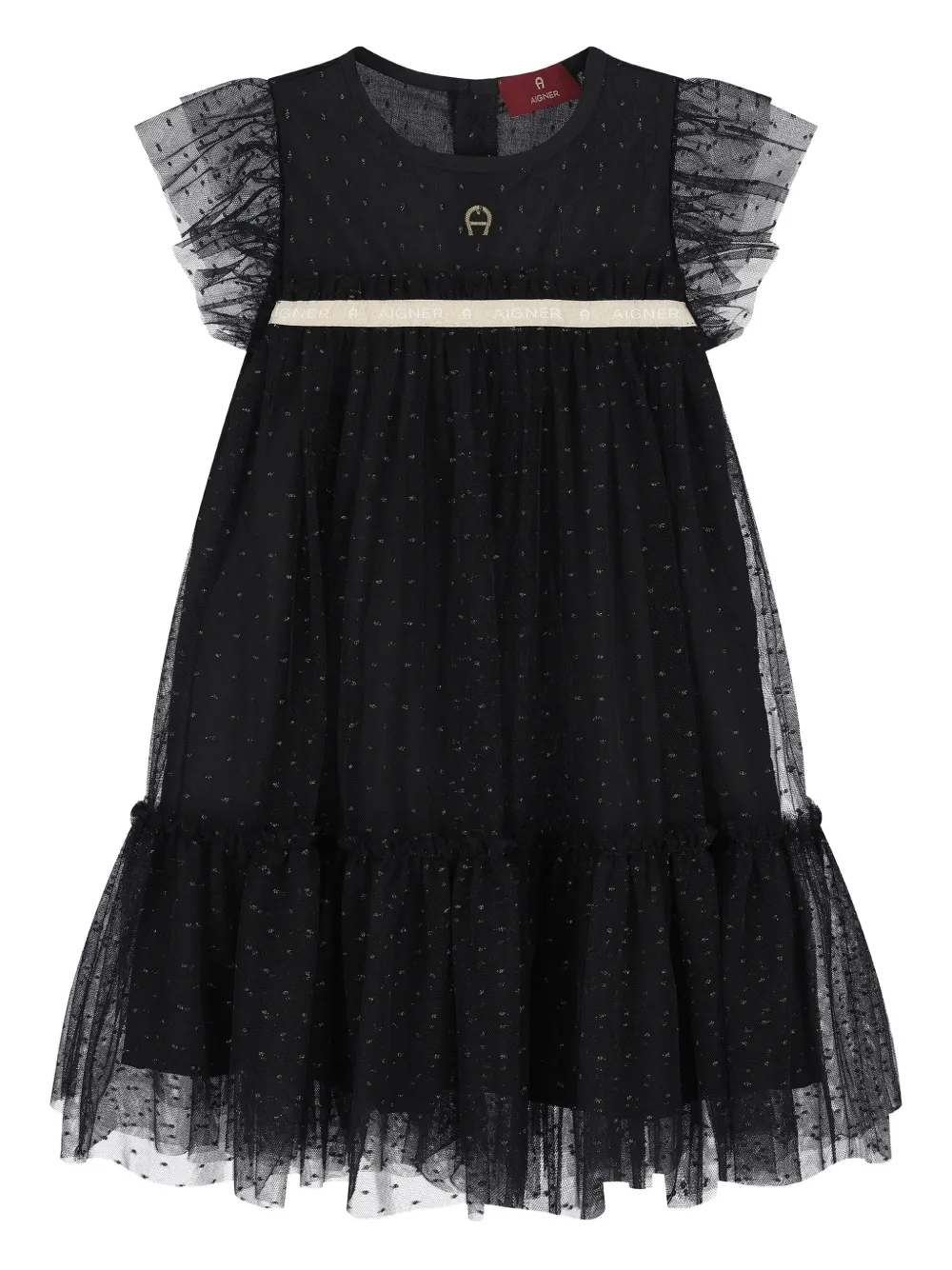 Aigner Kids tulle ruffled dress Zwart