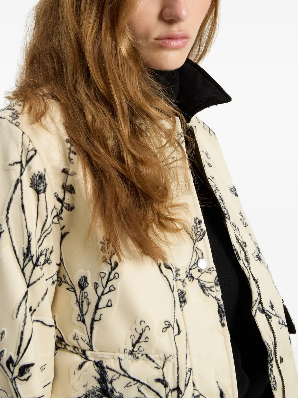 Woolrich Floral-print Velvet Jacket In Neutral