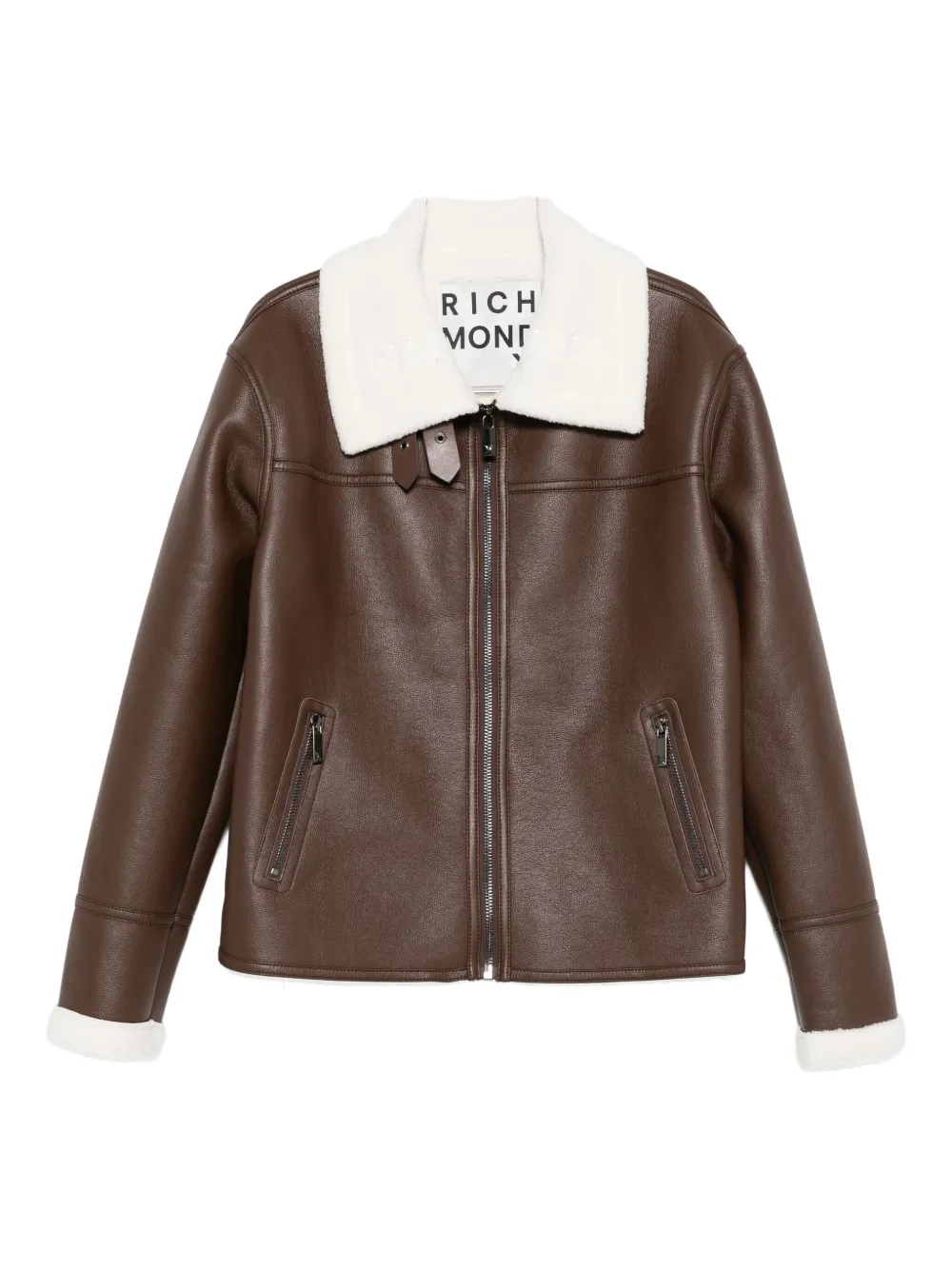 zip-fastening shearling-collar jacket