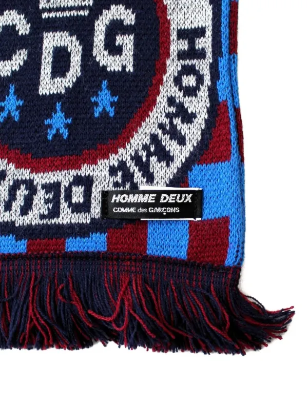 1980s comme des garçons homme deux Comme Des Garçons Homme Deux Fringed Graphic Scarf | Blue | FARFETCH
