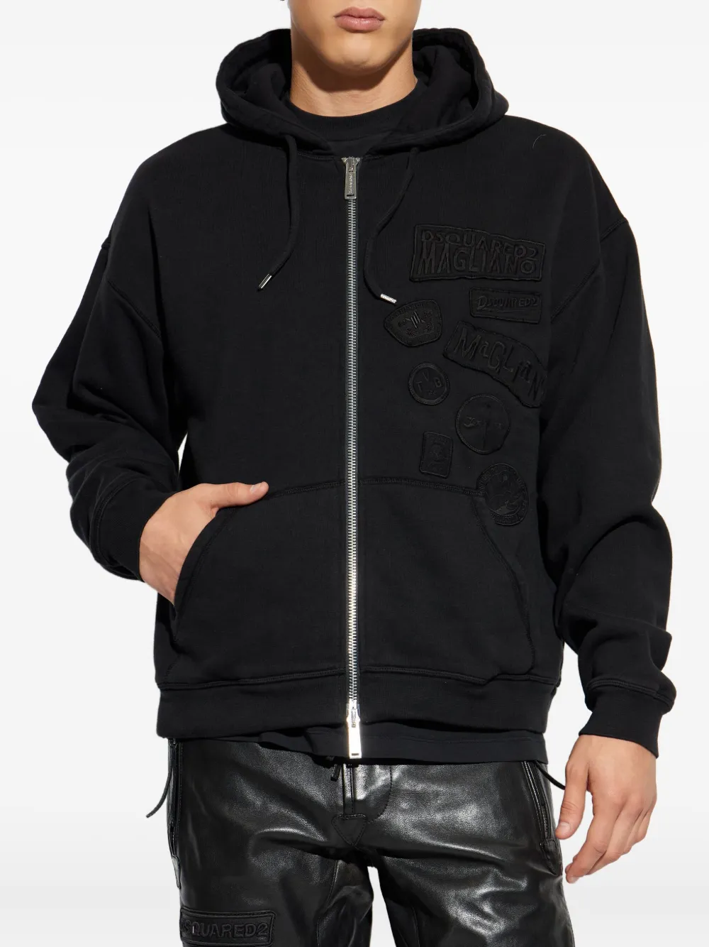 Dsquared2 Appliqué Zip Hoodie In Black