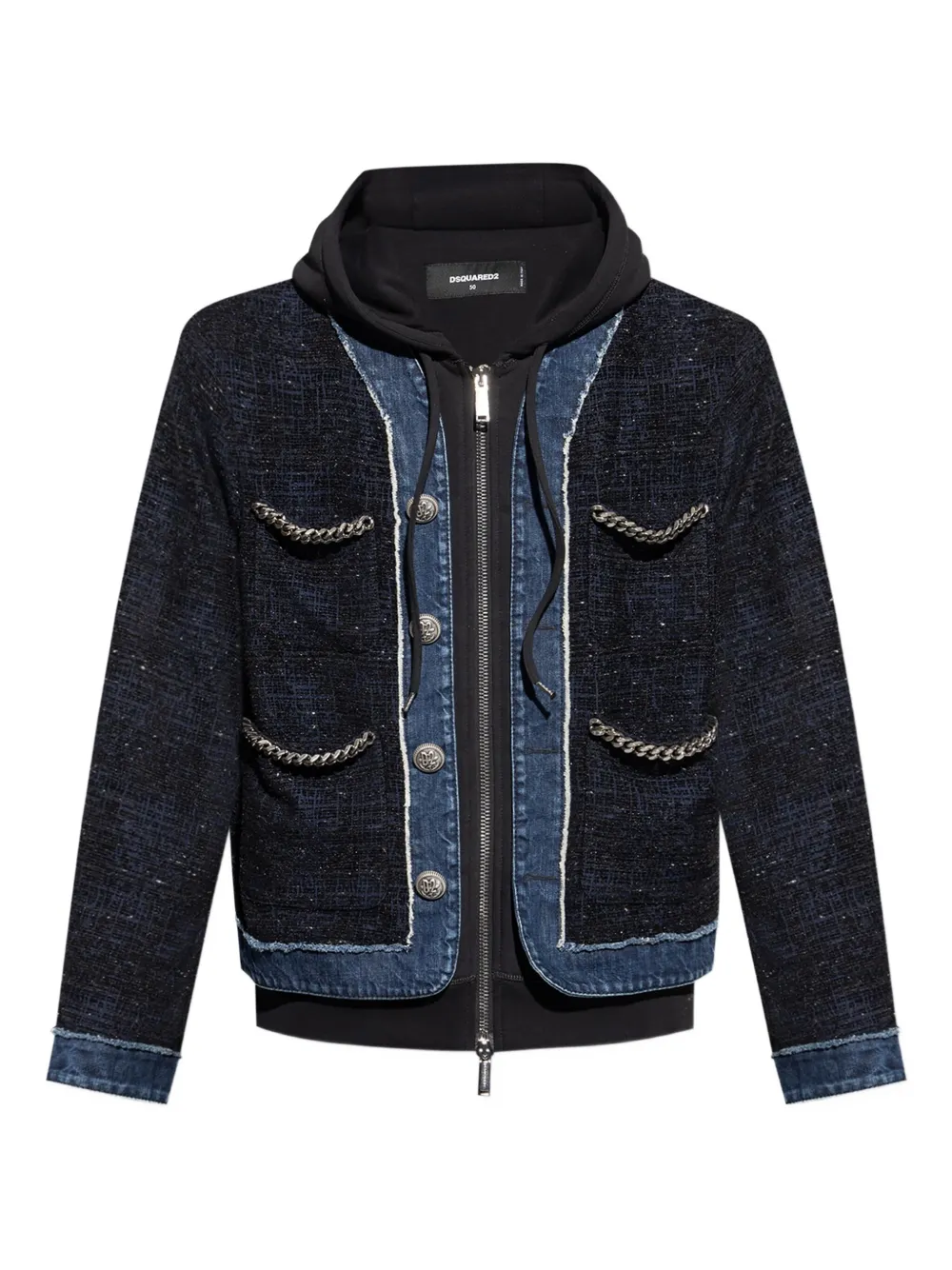 DSQUARED2 chain-trimmed tweed jacket Blauw