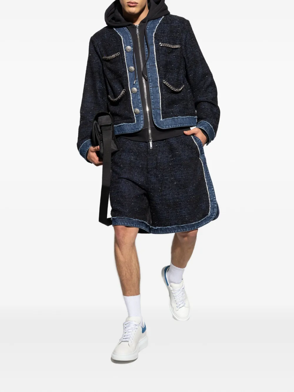 DSQUARED2 chain-trimmed tweed jacket Blauw