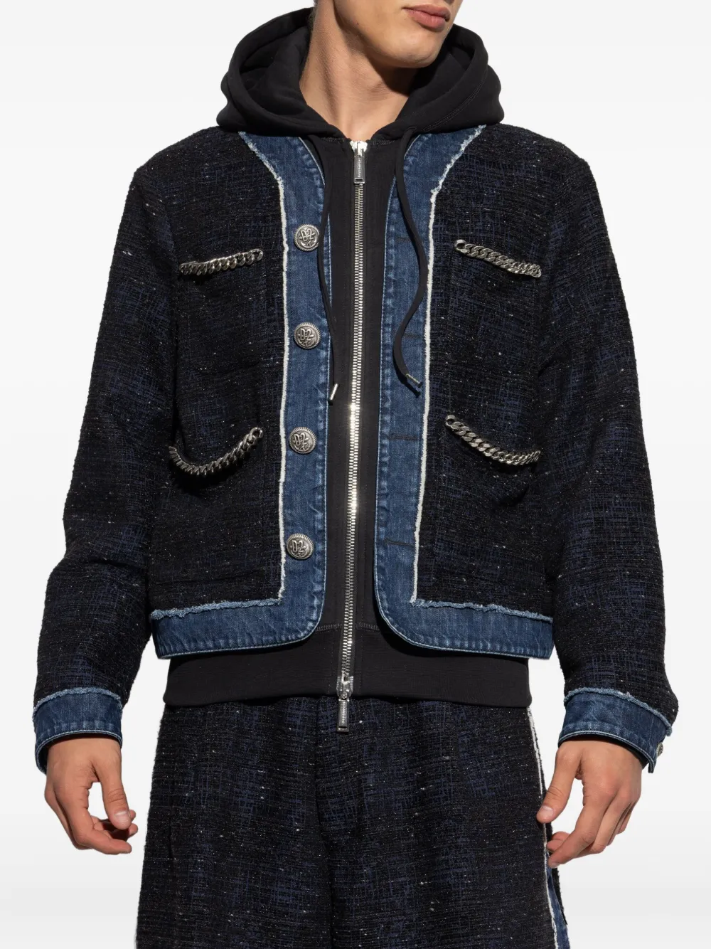 DSQUARED2 chain-trimmed tweed jacket Blauw