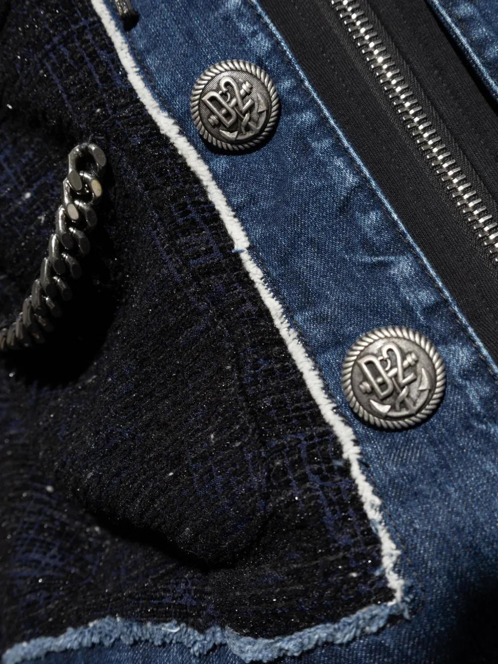 DSQUARED2 chain-trimmed tweed jacket Blauw