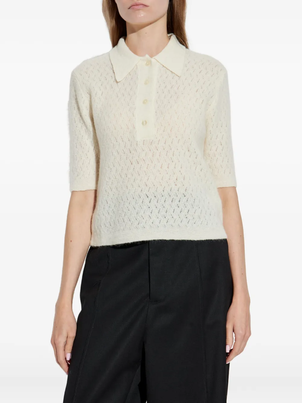 Officine Generale Opengebreid poloshirt Beige