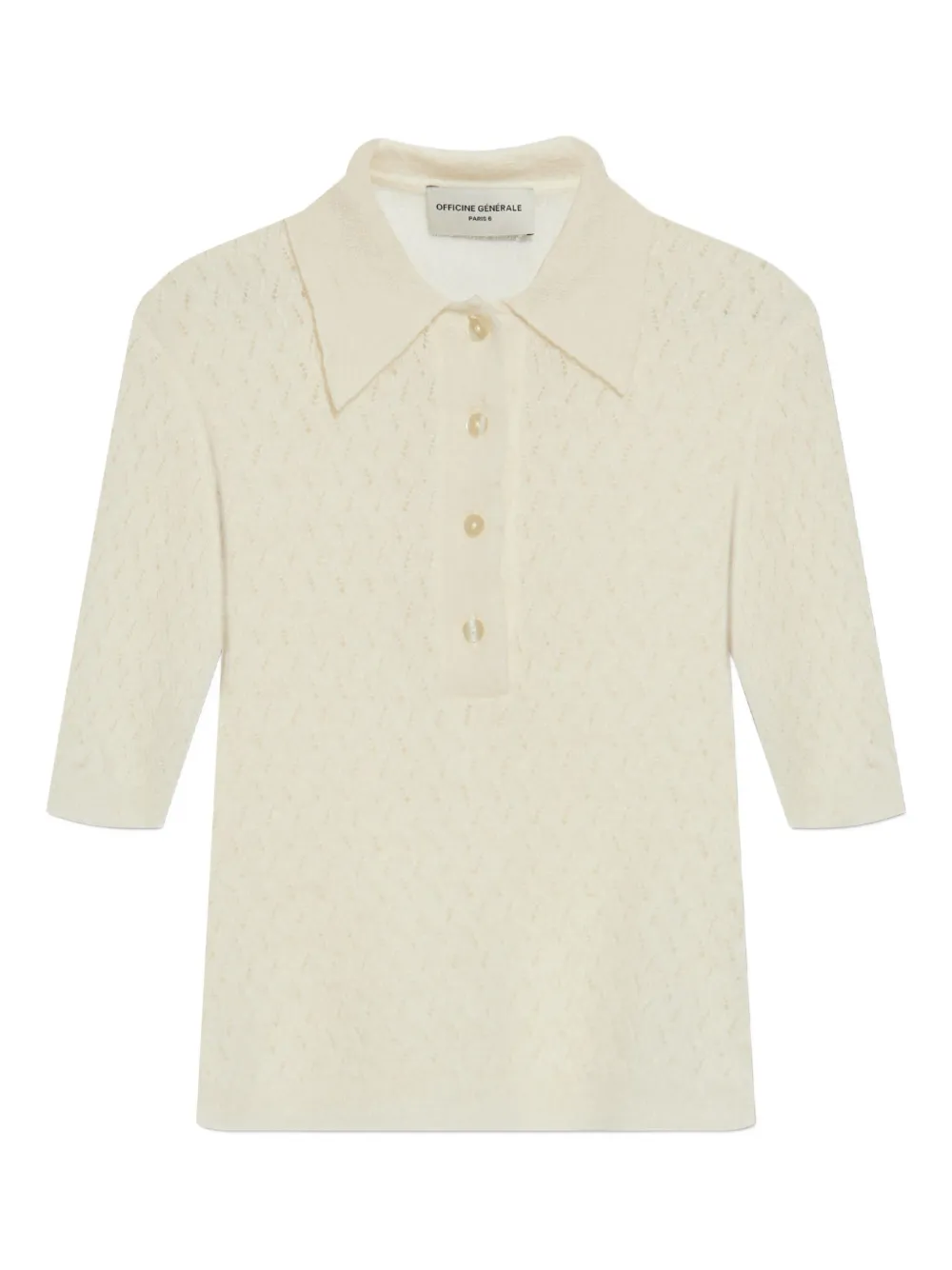 Officine Generale Opengebreid poloshirt Beige